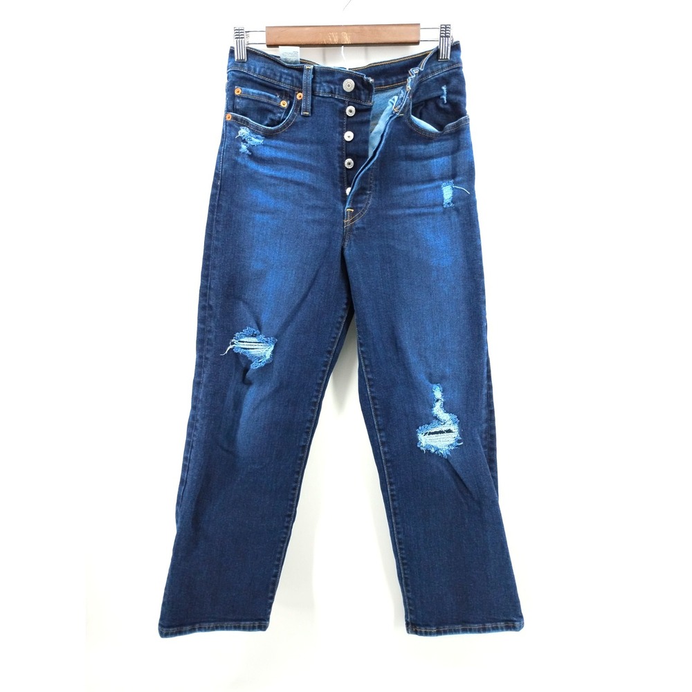 Levi's Ribcage‎ Straight Ankle Button Fly Women's size 28 Dark Blue Denim jeans